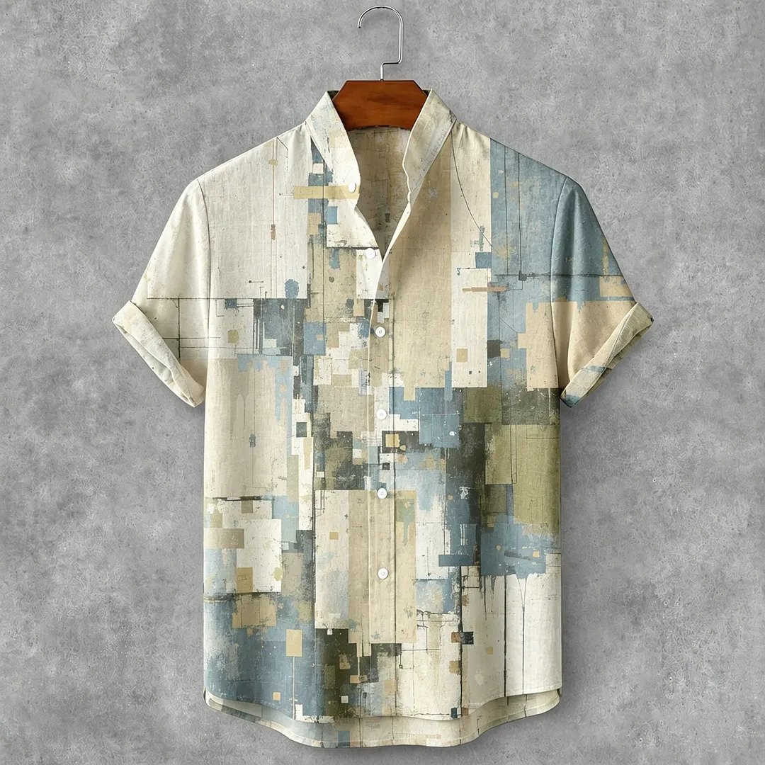 Men's Retro Abstract Geometric Art Print Casual Shirt