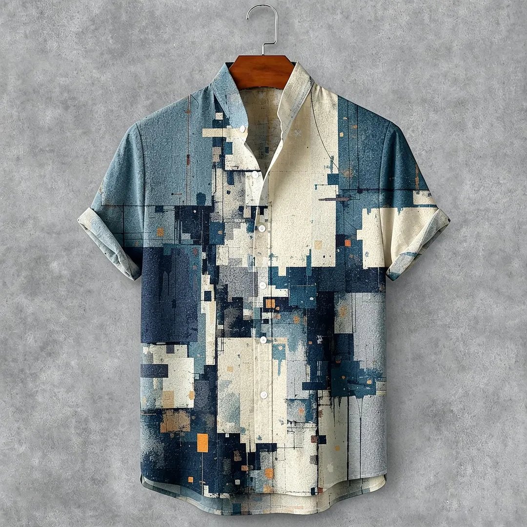 Men's Retro Abstract Geometric Art Print Casual Shirt