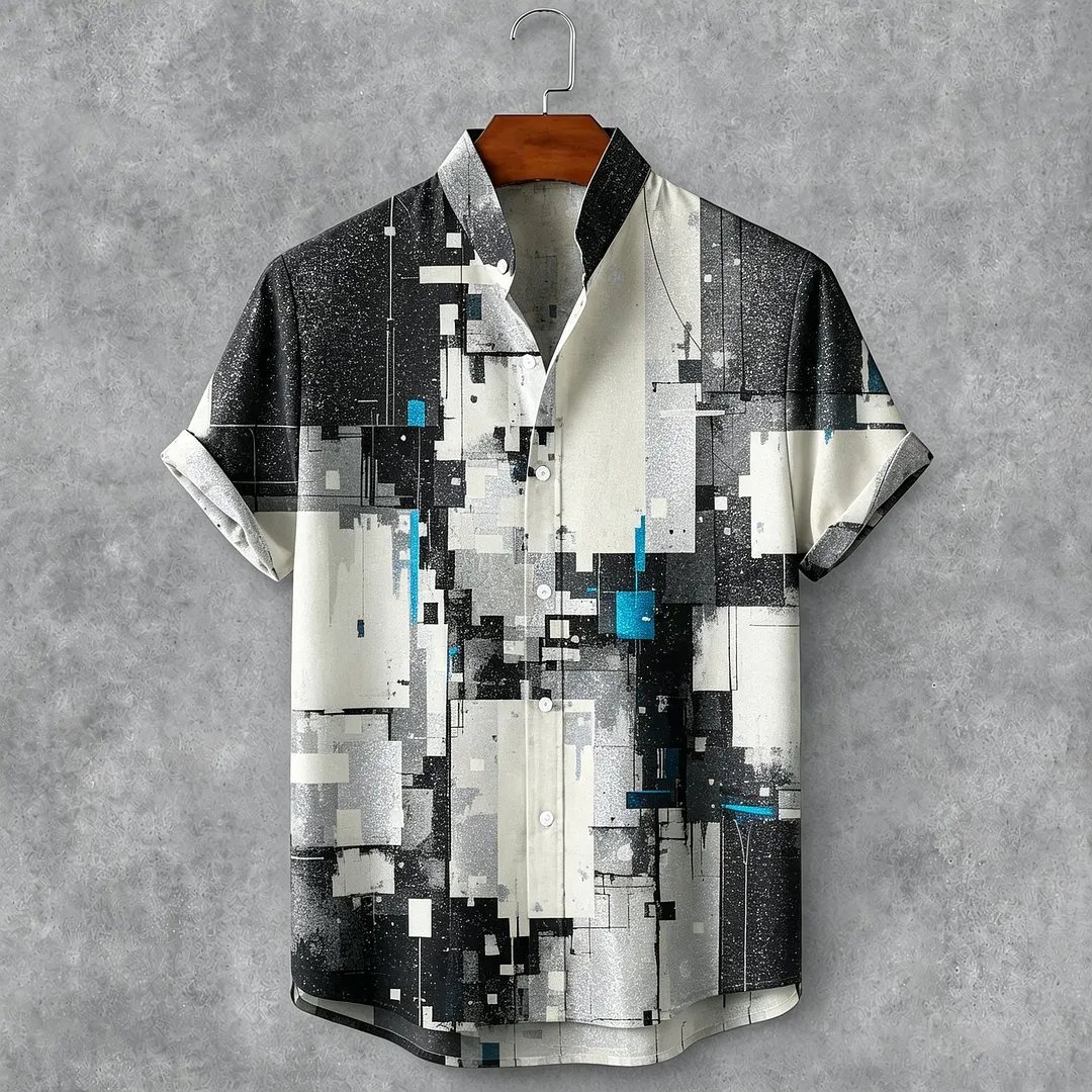 Men's Retro Abstract Geometric Art Print Casual Shirt